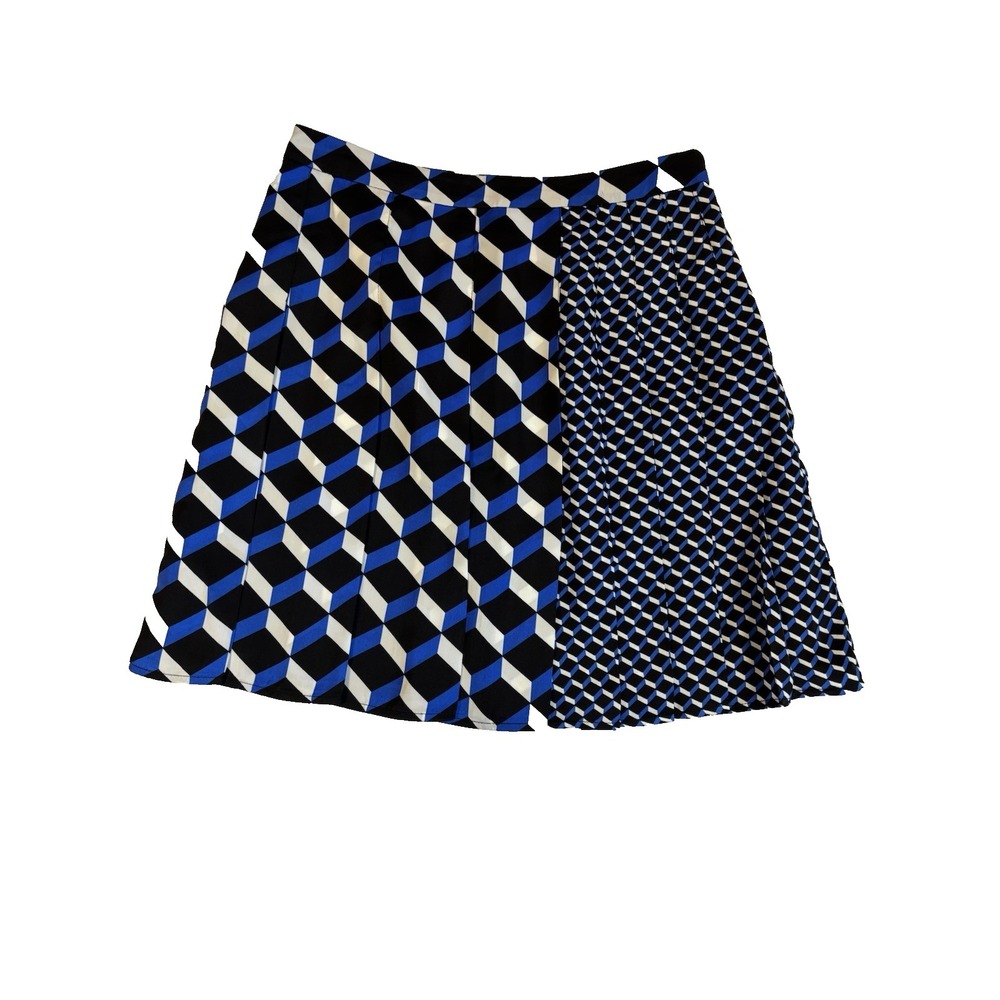 Halogen Women's 4 Blue Black Geometric‎ Print Pleated Mini Skirt Preppy Academia